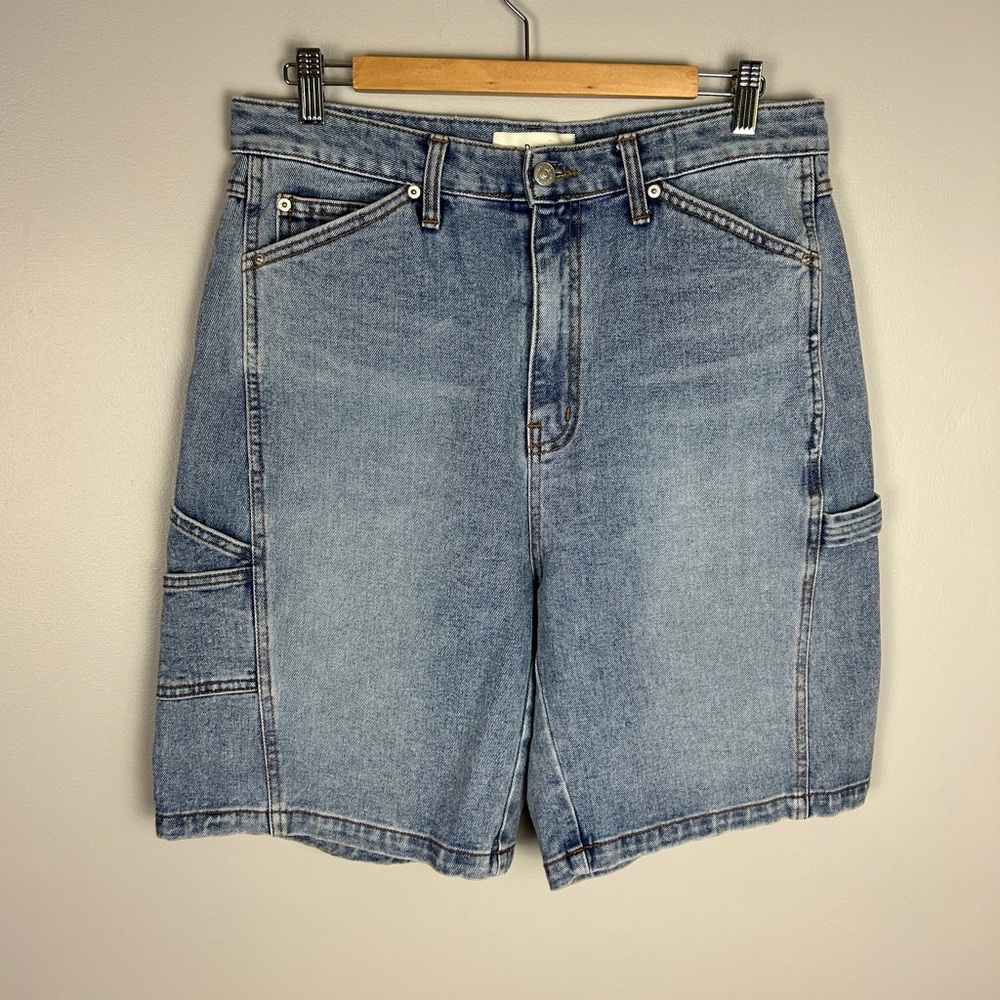 DUNST Curved Denim Carpenter Shorts Light Wash Large Stretch Relaxed‎ Grunge 90s